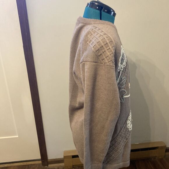 Jubiana Women Brown Bead Embellished Grandma Sheik Wool Blend Sweater Size L - Picture 4 of 8
